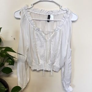 Open Shoulder White Crop Top